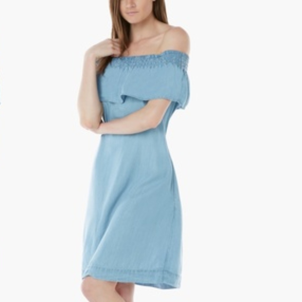 NWT Off-Shoulder Chambray Dress with Pockets, S